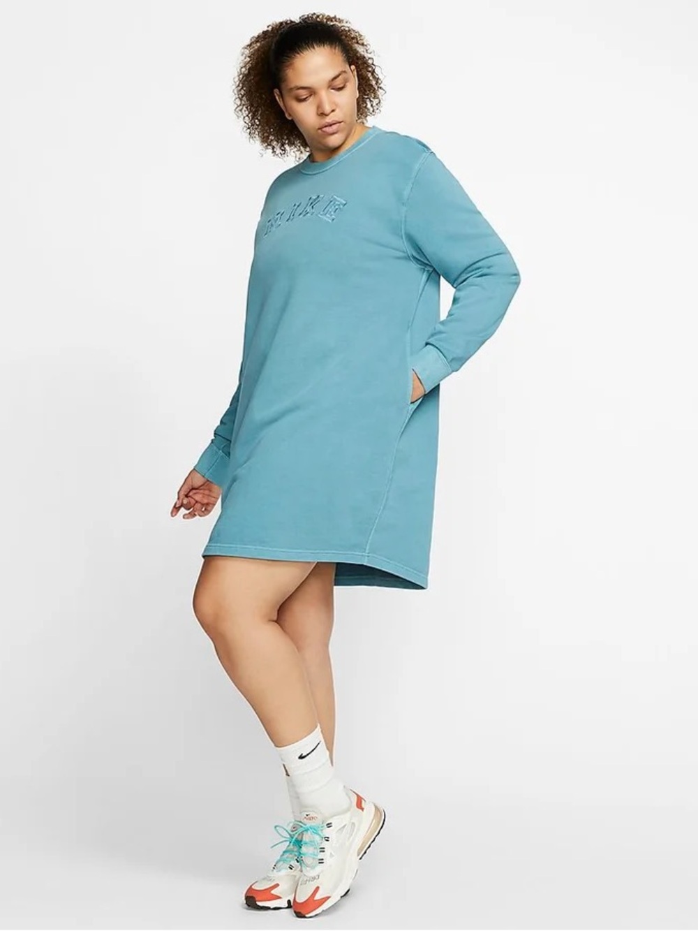 Nike NWT Sweatshirt Dress Embroidered Logo Pockets Blue Plus Size 3X